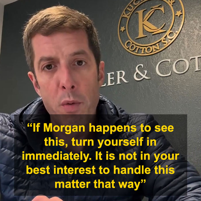 Man speaking in front of law office sign urging Slender Man attacker to turn himself in after nationwide manhunt. Man speaking in front of law office sign urging Slender Man attacker to turn himself in after nationwide manhunt.