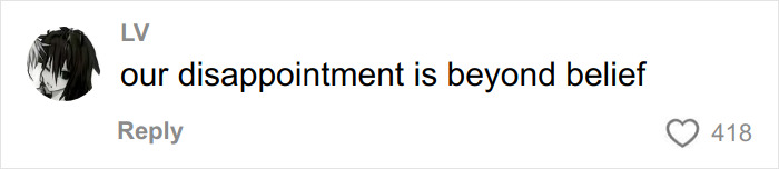 Comment expressing strong disappointment about Dior advent calendar sale, black and white avatar beside text.