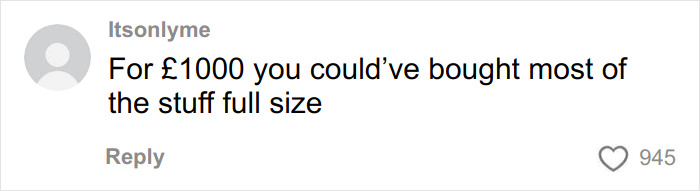 Comment criticizing Dior advent calendar priced at 1000 pounds, highlighting value concerns about full-size items.