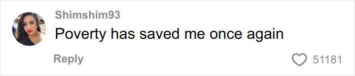 User comment saying Poverty has saved me once again with profile picture of a woman, related to Dior advent calendar controversy.