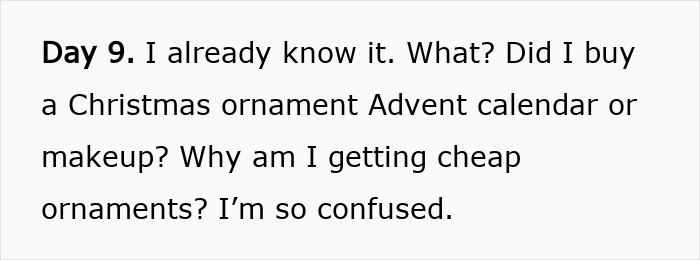 Text excerpt from a blog post expressing confusion about a Dior Advent calendar and its makeup or ornaments inside.