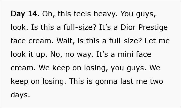 Text explaining disappointment with Dior Advent Calendar face cream, highlighting its mini size and poor value.