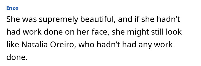 Comment discussing an actress&rsquo;s appearance and the impact of plastic surgery shared by a plastic surgery clinic.