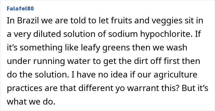 Tips for washing store-bought fruits and vegetables using safe cleaning methods like diluted sodium hypochlorite solution.