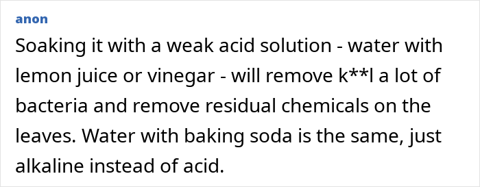 Tips for washing store-bought fruits and vegetables using acid or alkaline solutions to remove bacteria and chemicals.
