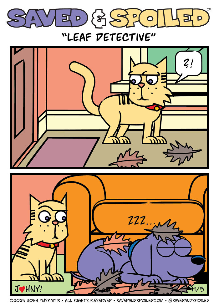 Here Are My 20 Latest &lsquo;Saved & Spoiled&rsquo; Comics Celebrating Pets, Fall Days, And Thanksgiving Chaos