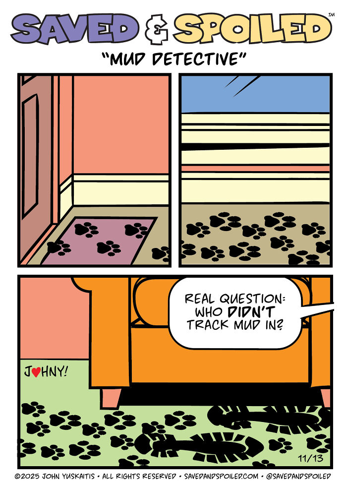 Here Are My 20 Latest &lsquo;Saved & Spoiled&rsquo; Comics Celebrating Pets, Fall Days, And Thanksgiving Chaos