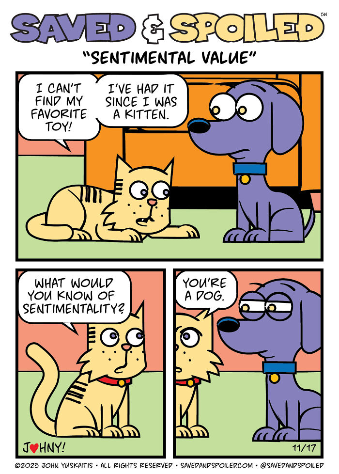 Here Are My 20 Latest &lsquo;Saved & Spoiled&rsquo; Comics Celebrating Pets, Fall Days, And Thanksgiving Chaos