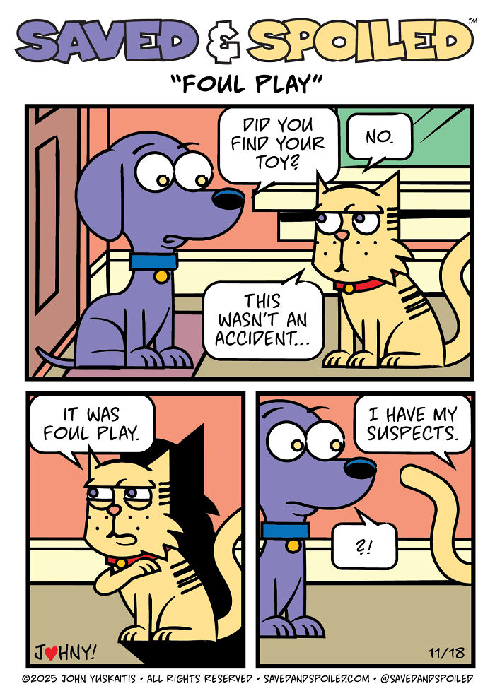 Here Are My 20 Latest &lsquo;Saved & Spoiled&rsquo; Comics Celebrating Pets, Fall Days, And Thanksgiving Chaos