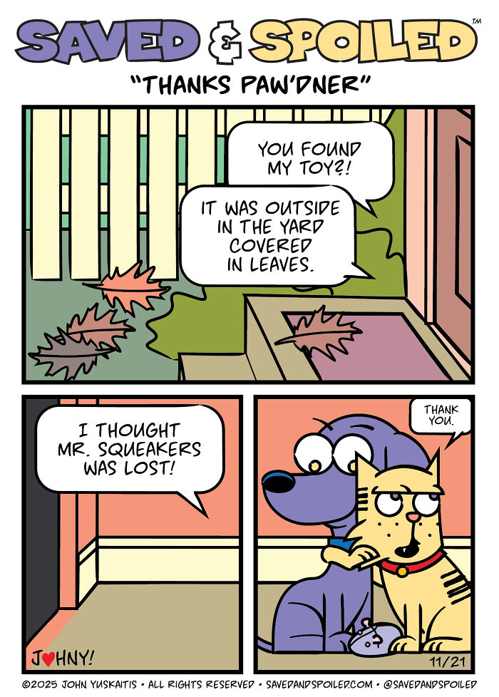 Here Are My 20 Latest &lsquo;Saved & Spoiled&rsquo; Comics Celebrating Pets, Fall Days, And Thanksgiving Chaos