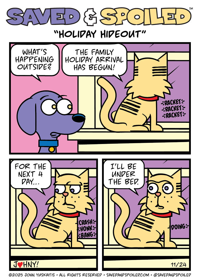 Here Are My 20 Latest &lsquo;Saved & Spoiled&rsquo; Comics Celebrating Pets, Fall Days, And Thanksgiving Chaos