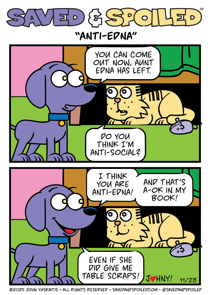 Here Are My 20 Latest &lsquo;Saved & Spoiled&rsquo; Comics Celebrating Pets, Fall Days, And Thanksgiving Chaos