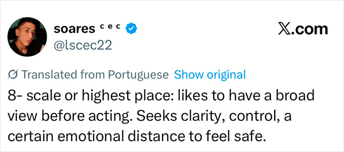 Screenshot of a social media post explaining a psychological test therapists may use to judge emotional distance and control.