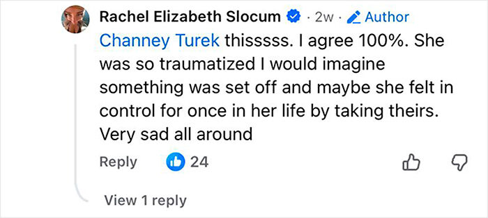 Screenshot of a social media comment discussing trauma in the Netflix doc about a famous serial criminal. Screenshot of a social media comment discussing trauma in the Netflix doc about a famous serial criminal.