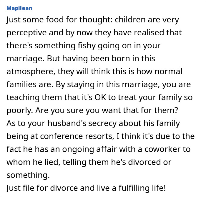 Alt text: Man prioritizes work over family, pretending not to have one, while wife is aware and wants to stay in the marriage. Alt text: Man prioritizes work over family, pretending not to have one, while wife is aware and wants to stay in the marriage.