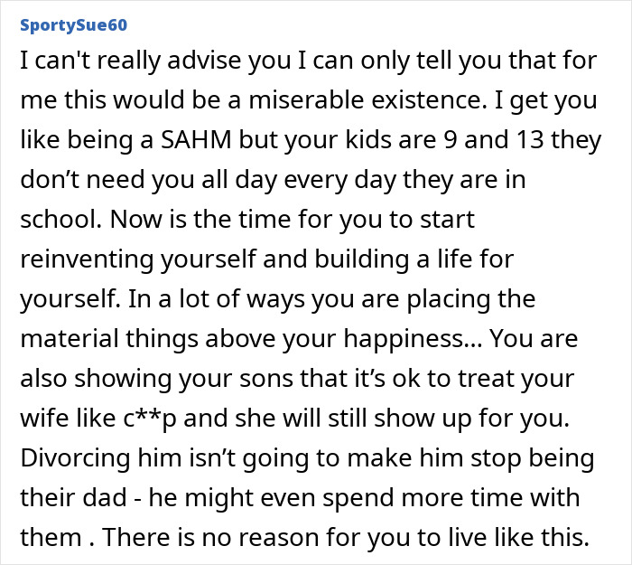 Comment about a man prioritizing work over family, wife aware and wanting to stay despite his behavior. Comment about a man prioritizing work over family, wife aware and wanting to stay despite his behavior.