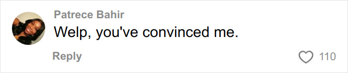 Comment by Patrece Bahir saying welp, you've convinced me, with 110 likes, related to Timoth&eacute;e Chalamet and masked rapper EsDeeKid theory.