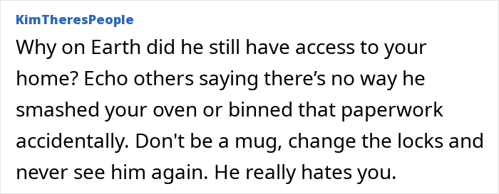 Text message warning about changing locks to remove a jobless partner who costs more than he brings in.