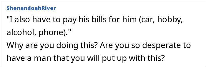 Comment about woman realizing she doesn&rsquo;t need a jobless partner who costs more than he brings in.