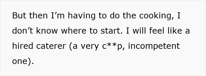 Text expressing frustration about having to cook a foreign traditional Christmas spread and feeling incompetent doing it.