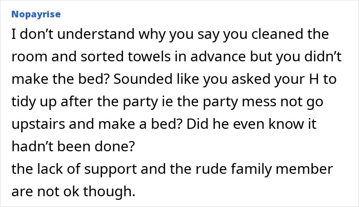 Wife prepares feast and fun for family while husband only opens oven door, calling her moody.