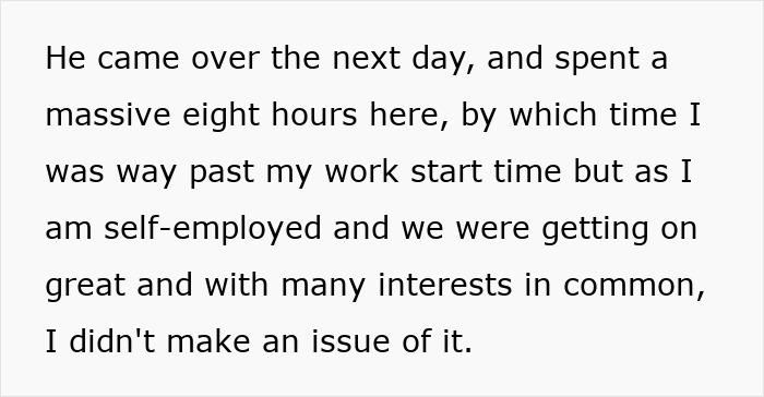 Text excerpt describing a woman giving lonely widower company while he fixates and starts appearing wherever she goes.