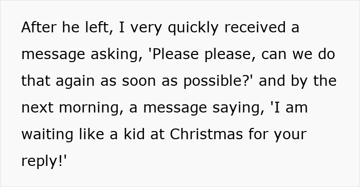 Text showing a message from a lonely widower fixating and appearing wherever a worried woman goes.