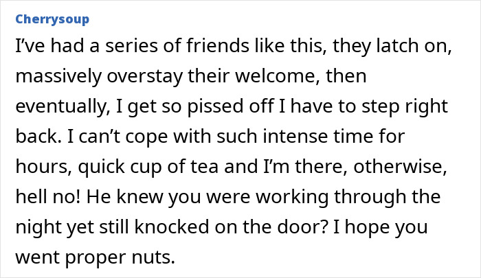 Text post showing user reminiscing about friends who overstay their welcome and cause frustration and stress.