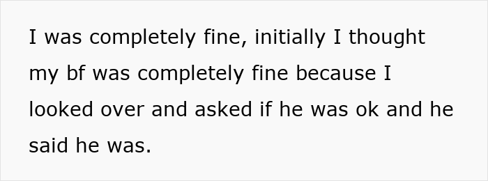 Text excerpt from a story showing a boyfriend initially thought to be fine after a car crash involving a nurse girlfriend.