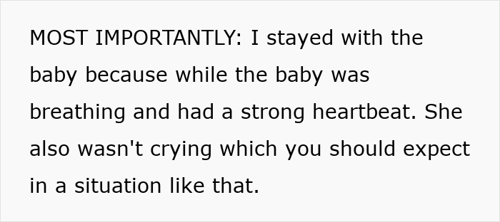 Text excerpt explaining a nurse girlfriend prioritizing a baby&rsquo;s breathing over dogs during a car crash situation.