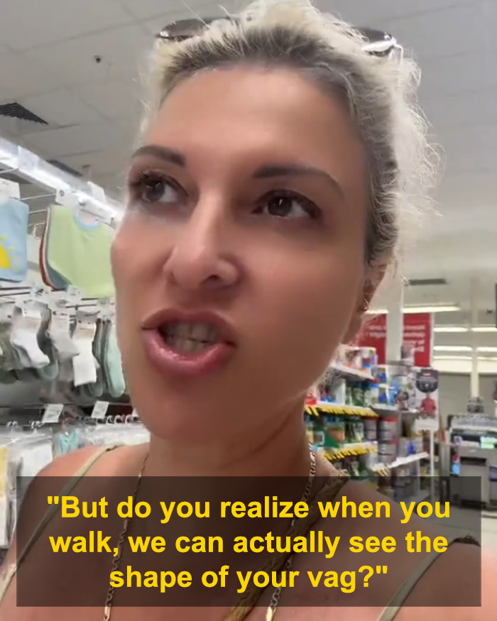 Woman ranting indoors about decency in public and the controversial activewear trend causing debate online.