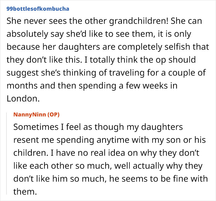 Screenshot of a conversation about a grandma feeling stuck babysitting and regrets agreeing to care for five kids. Screenshot of a conversation about a grandma feeling stuck babysitting and regrets agreeing to care for five kids.