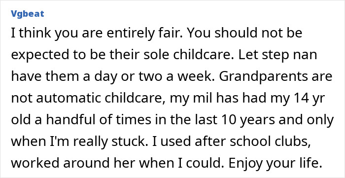 Comment discussing grandma feeling stuck babysitting multiple kids and the challenges of sole childcare responsibility. Comment discussing grandma feeling stuck babysitting multiple kids and the challenges of sole childcare responsibility.