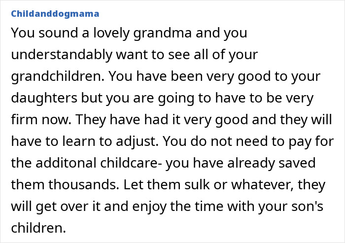 Comment discussing grandma feeling stuck babysitting five kids and regretting agreeing to it due to being overwhelmed. Comment discussing grandma feeling stuck babysitting five kids and regretting agreeing to it due to being overwhelmed.