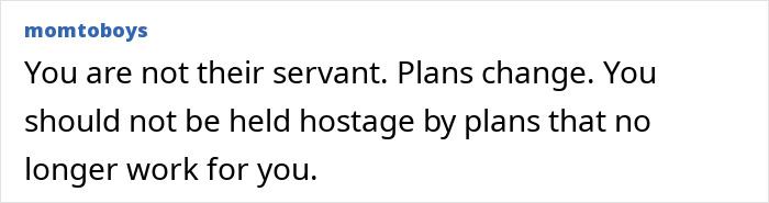 Text post from momtoboys offering advice about not feeling stuck or held hostage by plans that no longer work for you. Text post from momtoboys offering advice about not feeling stuck or held hostage by plans that no longer work for you.