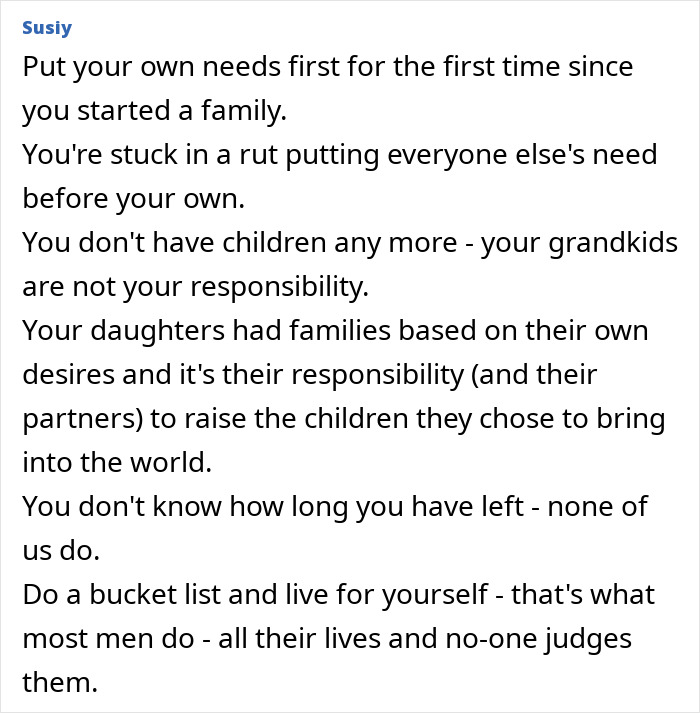 Text post advice about feeling stuck babysitting grandkids, urging grandmas to prioritize their own needs and lives. Text post advice about feeling stuck babysitting grandkids, urging grandmas to prioritize their own needs and lives.