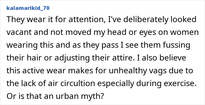 Screenshot of a viral internet rant debating decency in public and opinions on the activewear trend.