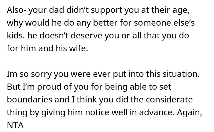 Text message discussing a teen setting boundaries with dad about babysitting step-siblings, dad left fuming.