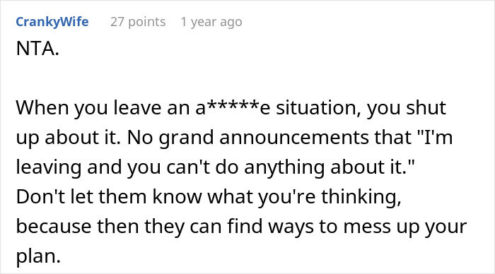 Screenshot of an online comment discussing a teen telling dad she refuses to babysit step-siblings, causing family tension.