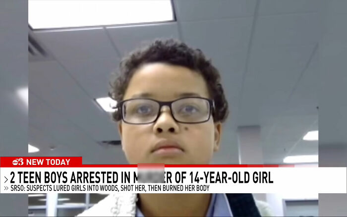 Teen boy with glasses in a police interview room related to homicide charges after brutal attack on 14-year-old girl. Teen boy with glasses in a police interview room related to homicide charges after brutal attack on 14-year-old girl.