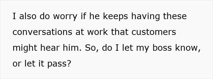 Text image showing a person conflicted about reporting a coworker who told her to stay home and birth babies. Text image showing a person conflicted about reporting a coworker who told her to stay home and birth babies.