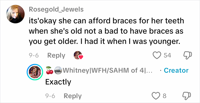 Comments on viral homeschool clip showing debate over parenting choices and braces for children growing up.