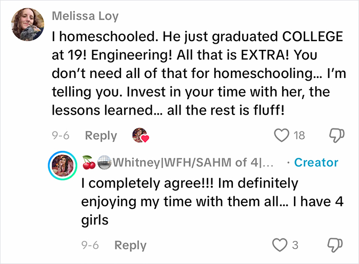 Comments on a viral homeschool clip discussing parenting choices and the benefits of homeschooling children successfully.