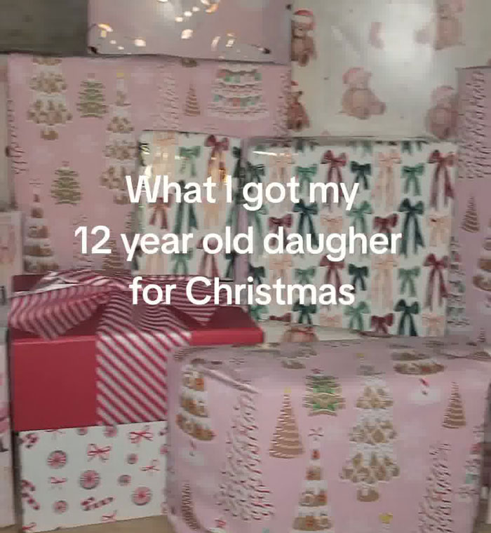 Christmas gift haul for daughter showing various wrapped presents with festive patterns and bows. Christmas gift haul for daughter showing various wrapped presents with festive patterns and bows.