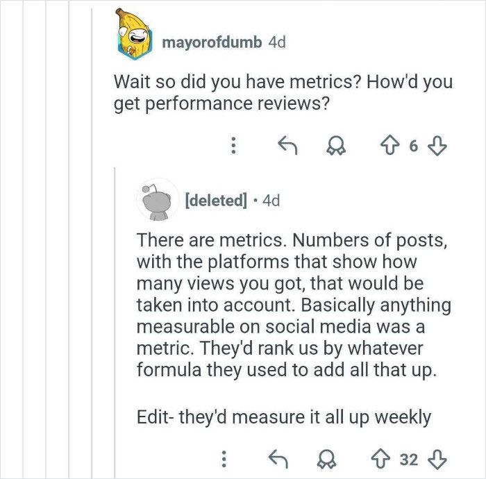 Screenshot of an online conversation discussing social media metrics used by an ex-employee who discredited veganism.