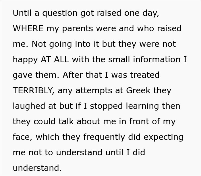 Text excerpt describing mistreatment and repressed rage involving MIL, expressing emotional conflict and family tension.