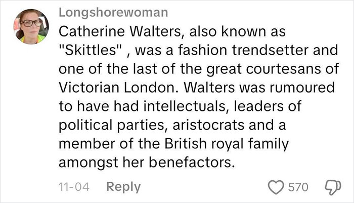 Comment about Victorian courtesan Catherine Walters linked to worst Victorian boyfriend and historical relationship dynamics.