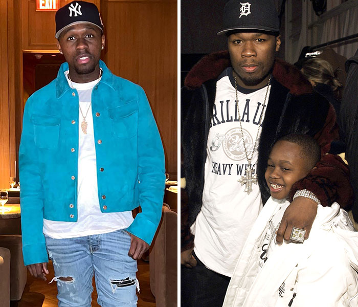 Two images showing celebrity nepo babies, one in casual streetwear and one with a famous family member.