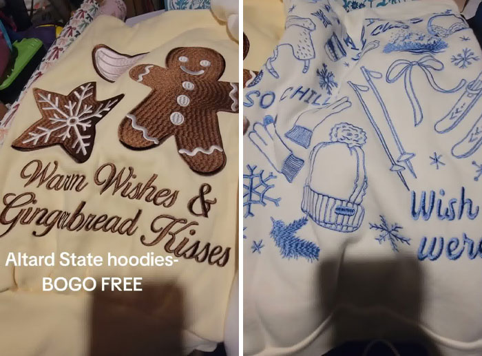Christmas gift haul featuring cozy holiday hoodies with gingerbread and winter-themed designs for daughter backlash. Christmas gift haul featuring cozy holiday hoodies with gingerbread and winter-themed designs for daughter backlash.