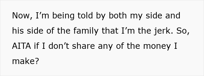 Text questioning if an entitled mother should split expenses with her son and his girlfriend, debating fairness.